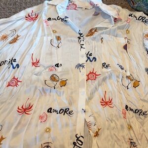 Corey Lynn Calter White Dress with Red and Blue Accents